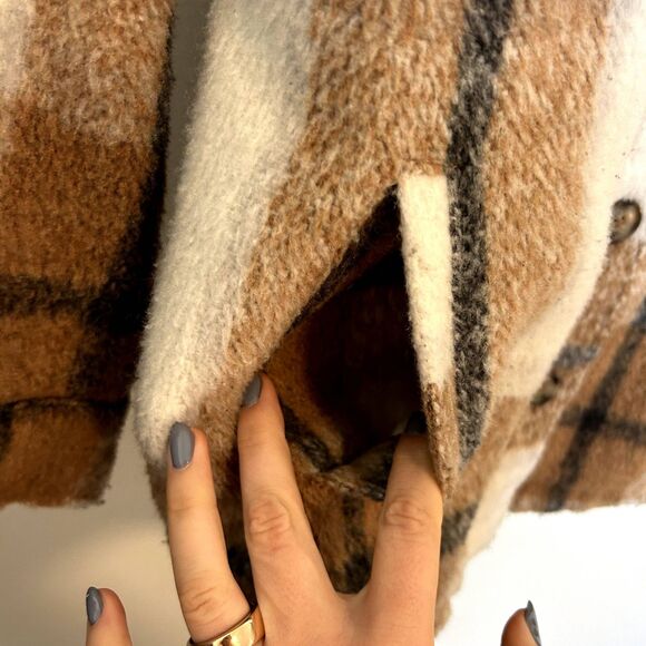 Avec Les Filles Womens Plaid Shacket Cognac Brown Jacket Size Medium Long Sleeve - Picture 13 of 15